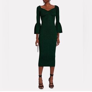 Self Portrait off shoulder midi dress emerald green size medium